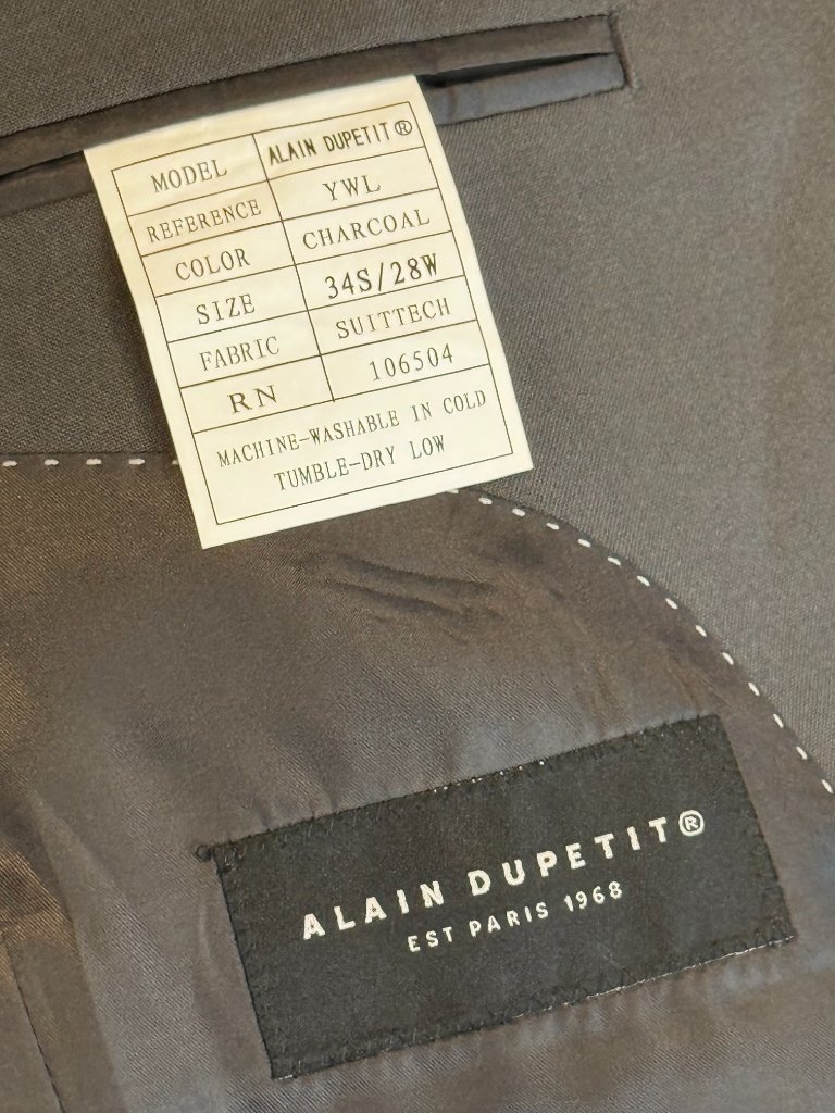 Alain Dupetit Men's Suit Jacket Blazer Charcoal Gray 34s Nwt Suittech — image 5 of 8
